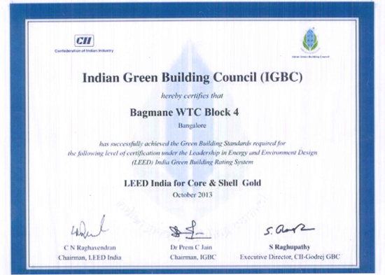 IGBC's LEED India for Core & Shell Gold - Bagmane WTC Block 4