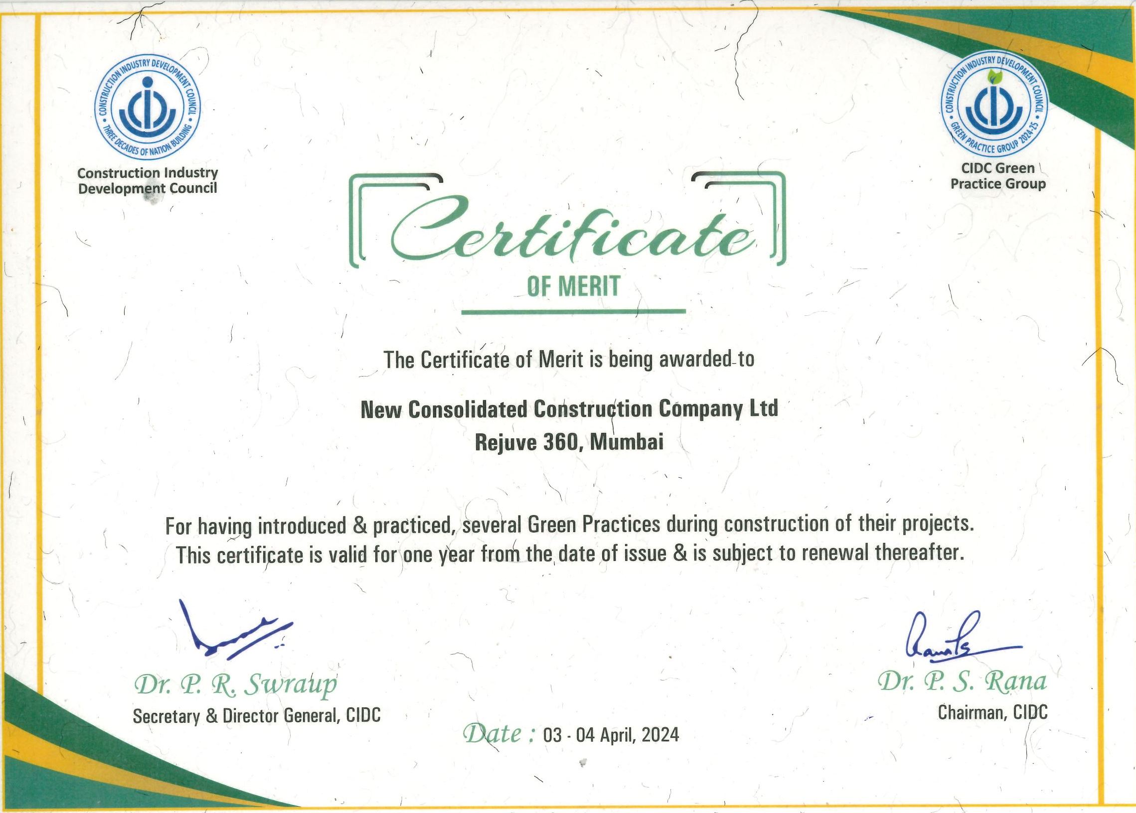CIDC Certificate of Merit 2024